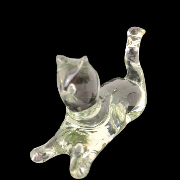 Williamsburg Glass Co Art Crystal Laying Kitty Cat Figurine Paperweight Handmade - Picture 2 of 5